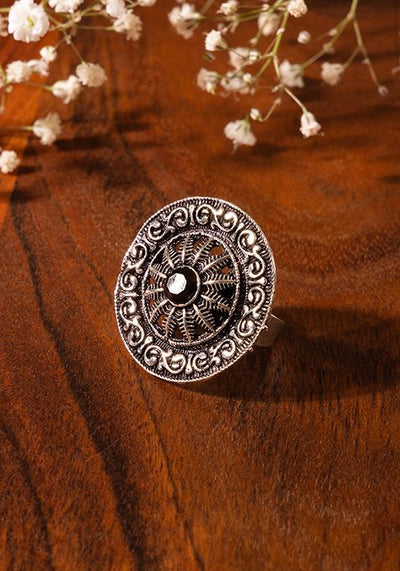 Silver Oxidised Mandala Ring