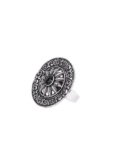 Silver Oxidised Mandala Ring
