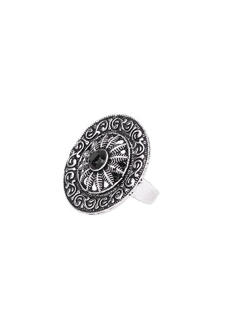 Silver Oxidised Mandala Ring