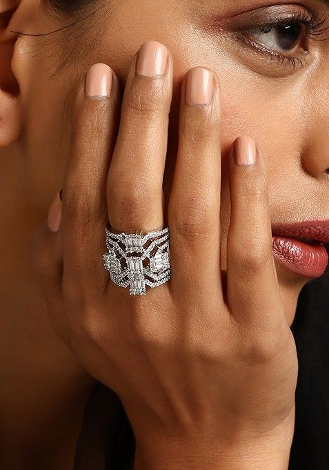 White Silver Tone Zirconia Ring