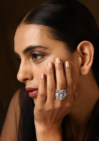 White Silver Tone Zirconia Ring