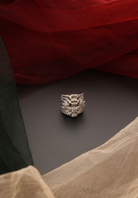 White Silver Tone Zirconia Ring