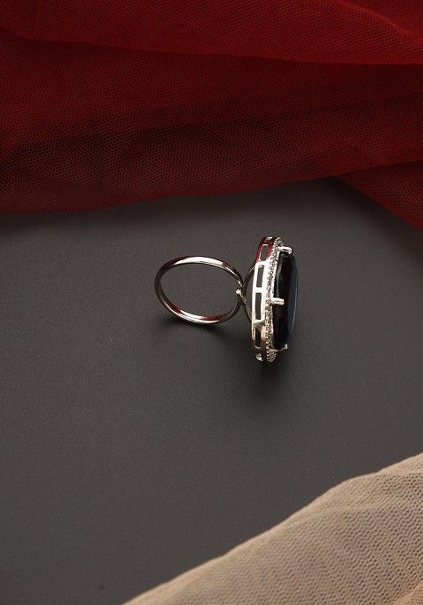 Sapphire Blue Silver Tone Zirconia Ring