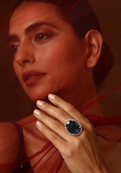 Sapphire Blue Silver Tone Zirconia Ring