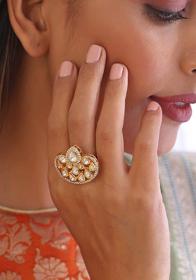 Gold Finish Kundan Ring