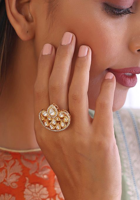 Gold Finish Kundan Ring