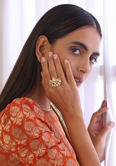 Gold Finish Kundan Ring