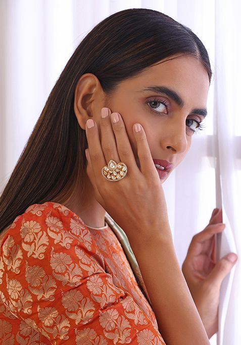 Gold Finish Kundan Ring