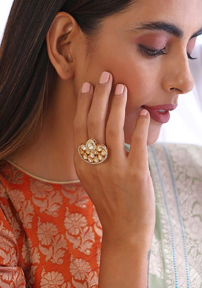 Gold Finish Kundan Ring