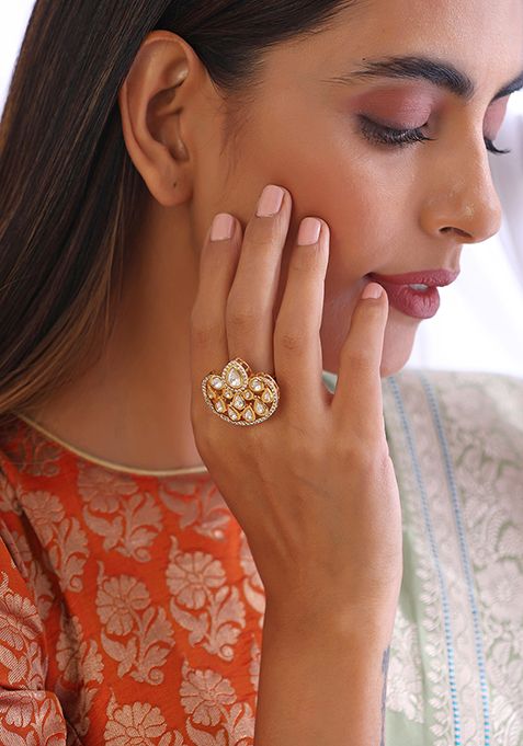 Gold Finish Kundan Ring