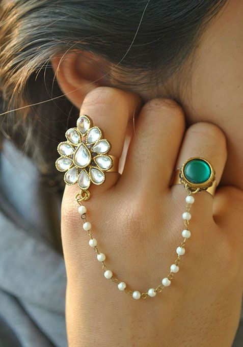 Green Dynamic Duo Two Finger Ring