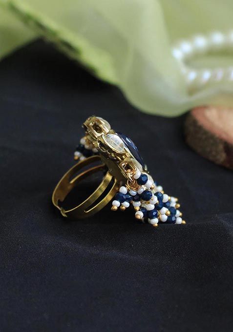Blue Kundan Adorned Ring