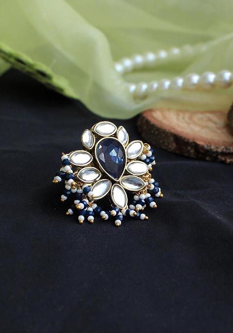 Blue Kundan Adorned Ring