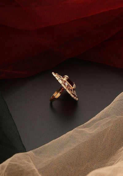 Red Gold Tone Polki Ring
