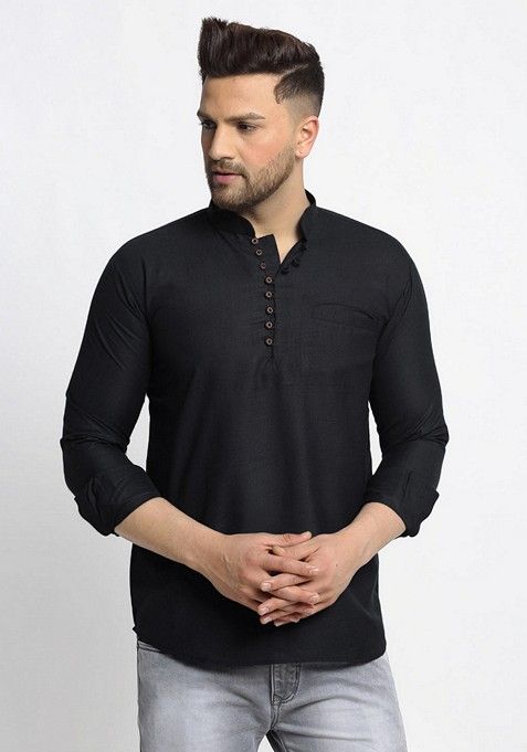 Black Cotton Kurta For Men