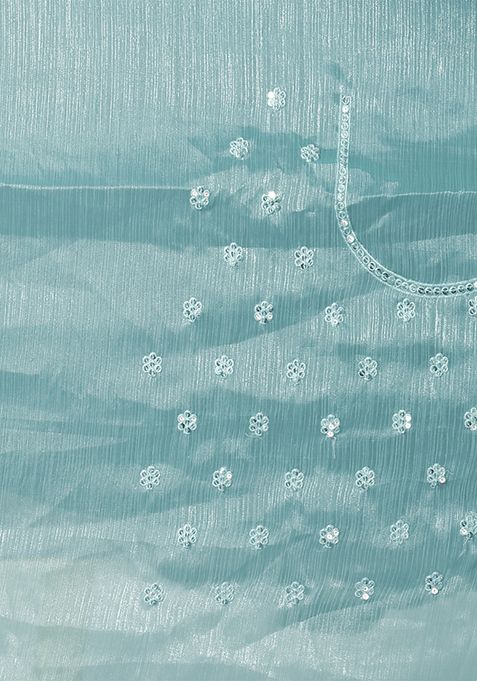 Sky Blue Sequin Work Art Silk Saree Set