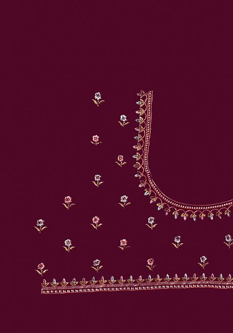 Wine Embroidered Georgette Saree Set