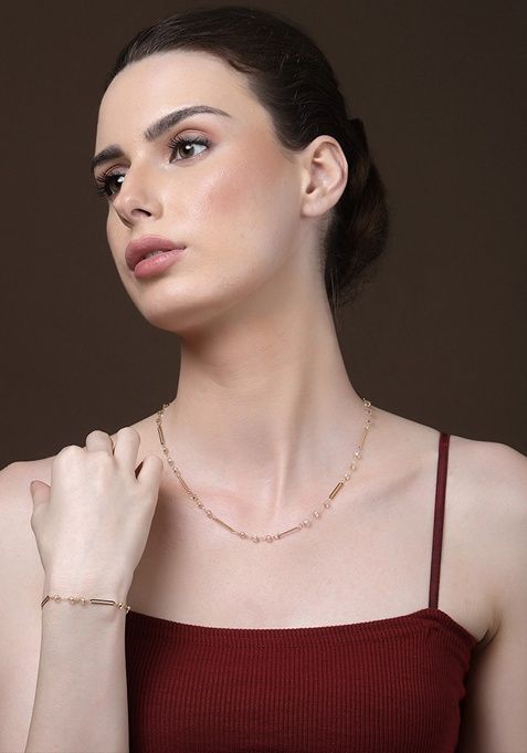 White Gold Plated Pearl Natural Stone String Necklaces