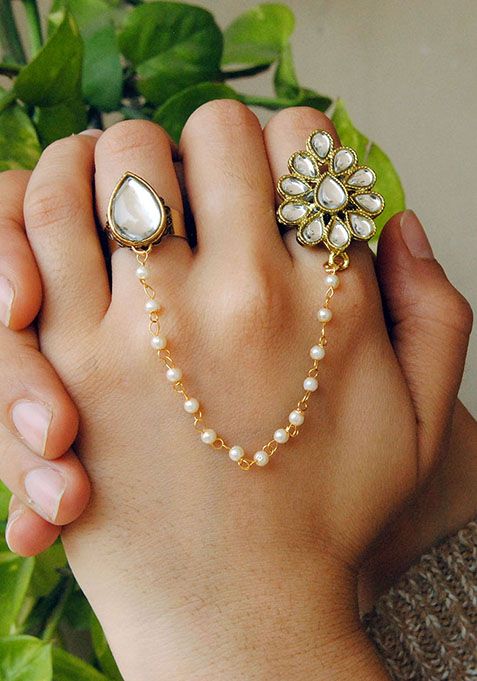 White Dynamic Duo Two Finger Ring