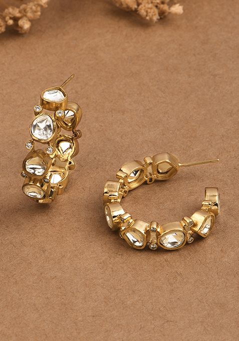 Golden Luminous Half Hoop Polki Earrings