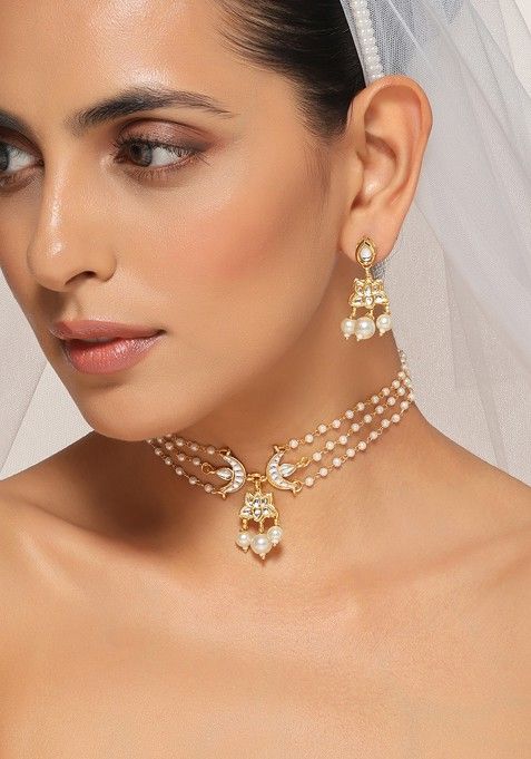 White Gold Tone Kundan Necklace Set
