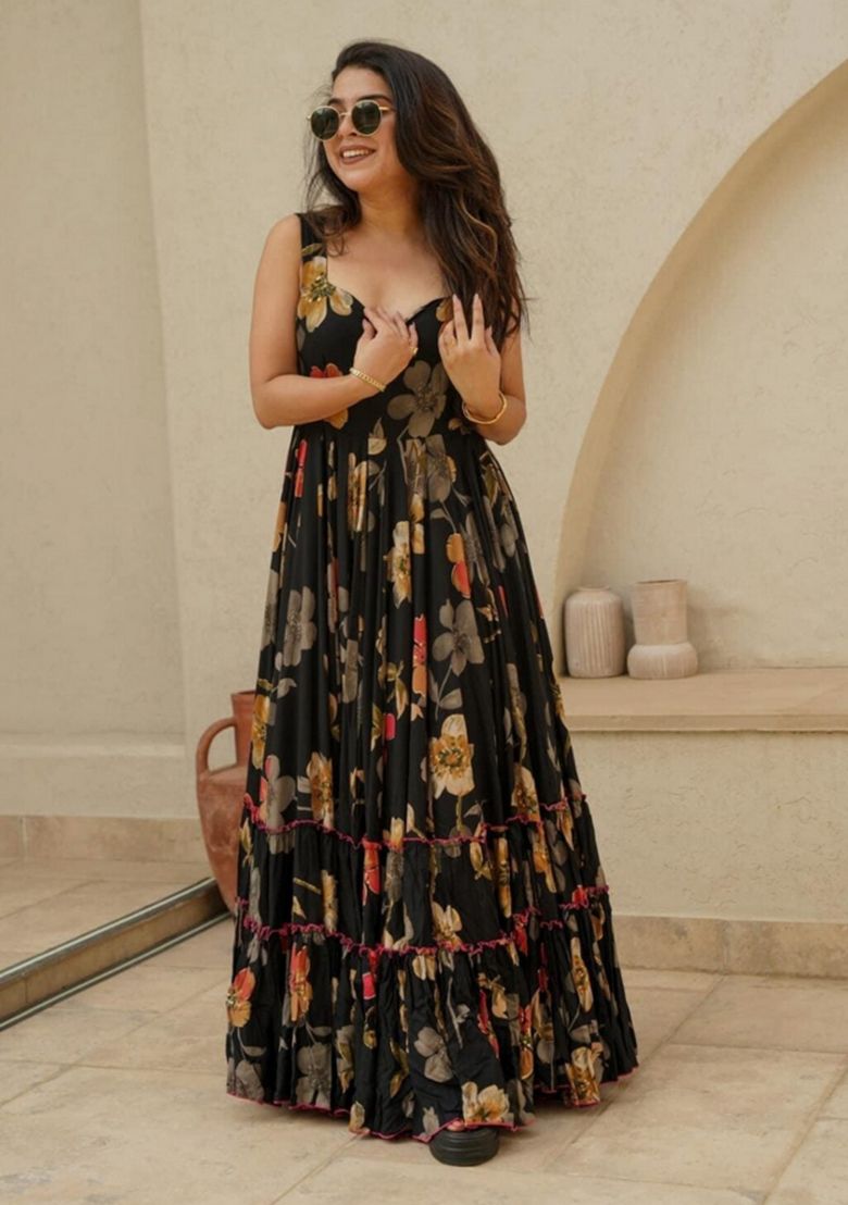 Black Abstract Print Rayon Kurta