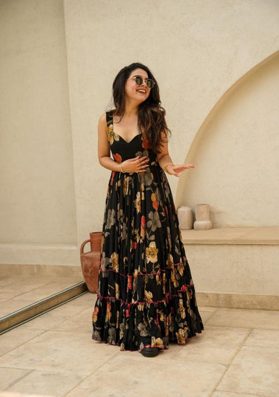 Black Abstract Print Rayon Kurta