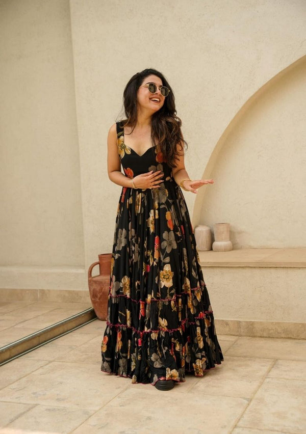 Black Abstract Print Rayon Kurta