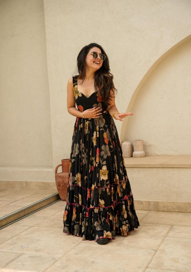 Black Abstract Print Rayon Kurta