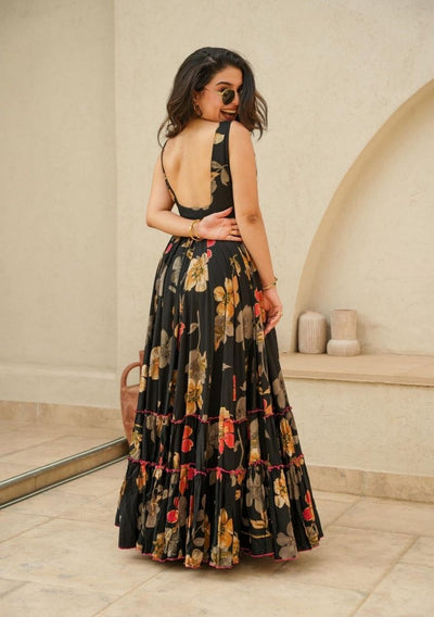 Black Abstract Print Rayon Kurta
