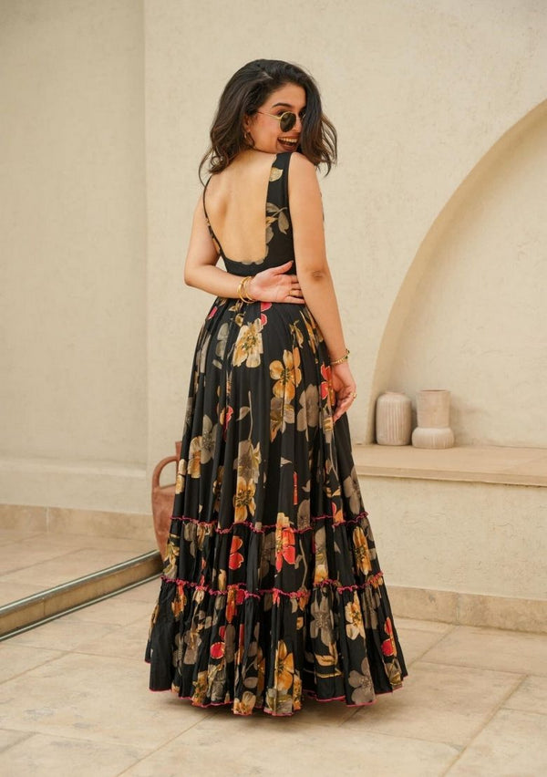Black Abstract Print Rayon Kurta